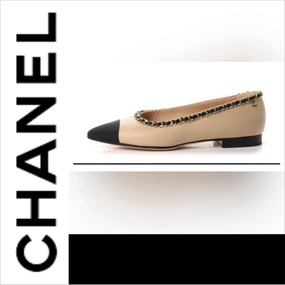 Chanel Lambskin Grosgrain Chain Cap Toe Flats 37 - Picture 1 of 12
